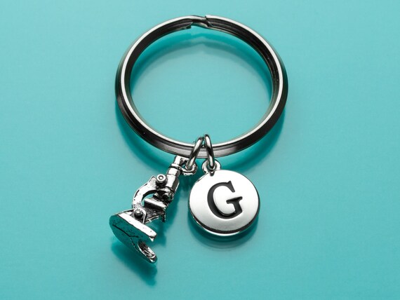 Microscope Keychain, Microscope Key Ring, Science Charm