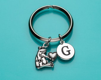 Frog With Heart Keychain, Frog With Heart Key Ring, Frog Keychain