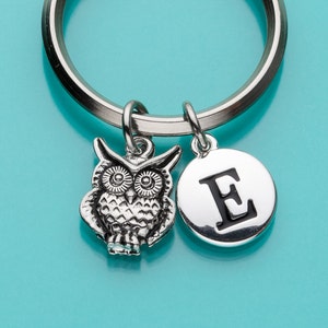 Owl Keychain, Owl Key Ring, Bird Charm, Initial Keychain, Personalized Keychain, Custom Keychain, Charm Keychain, 264