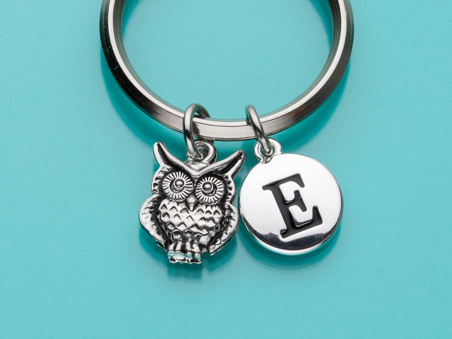 Owl Keychain, Owl Key Ring, Bird Charm, Initial Keychain, Personalized Keychain, Custom Keychain, Ch