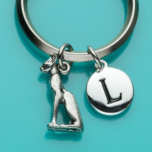 Egyptian Cat Keychain, Egyptian Cat Key Ring, Cat Keychain, Initial Keychain, Personalized Keychain, Custom Keychain, Charm Keychain, 117