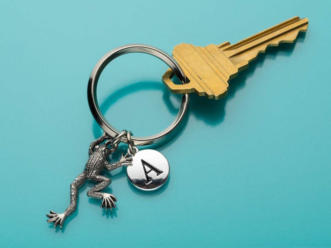 Frog Keychain Frog Key Ring Initial Keychain Personalized Etsy