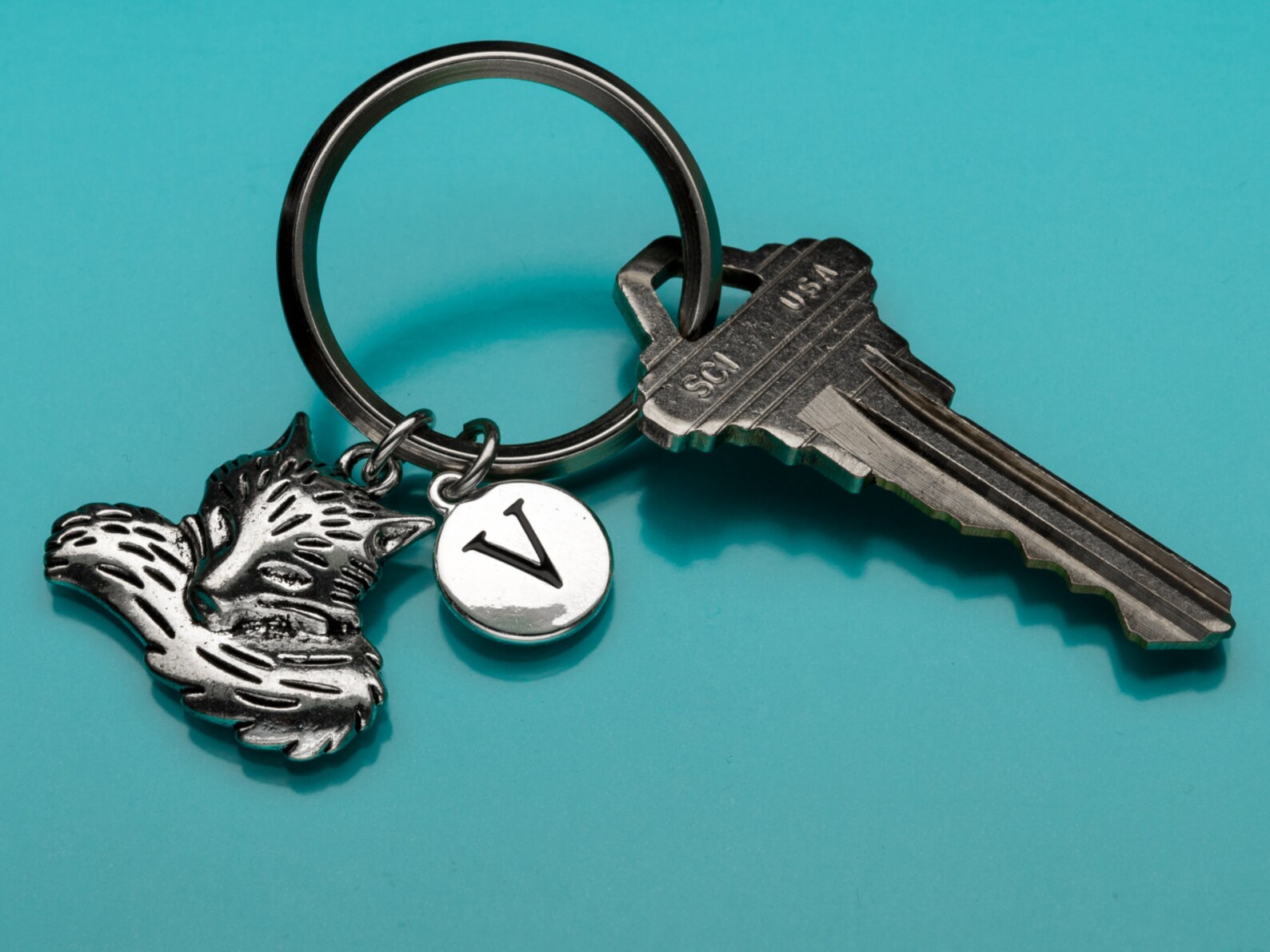 Silver Fox Keychain, Fox Key Ring, Fox Key Chain, Animal Charm, Initial ...