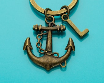 Anchor Keychain, Bronze Anchor Key Ring, Nautical Keychain, Initial Keychain, Personalized Keychain, Custom Keychain, Charm Keychain, 567