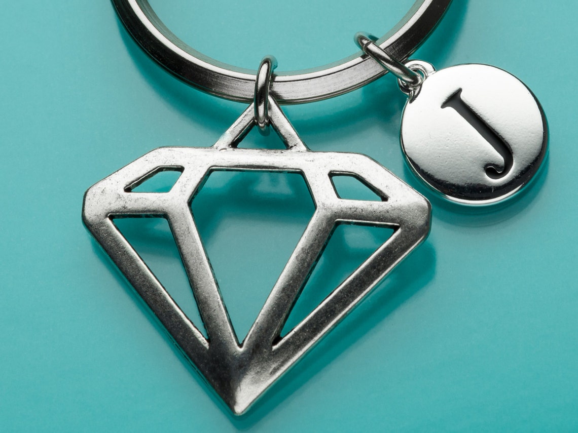 Big Diamond Keychain Big Diamond Key Ring Initial Keychain Etsy