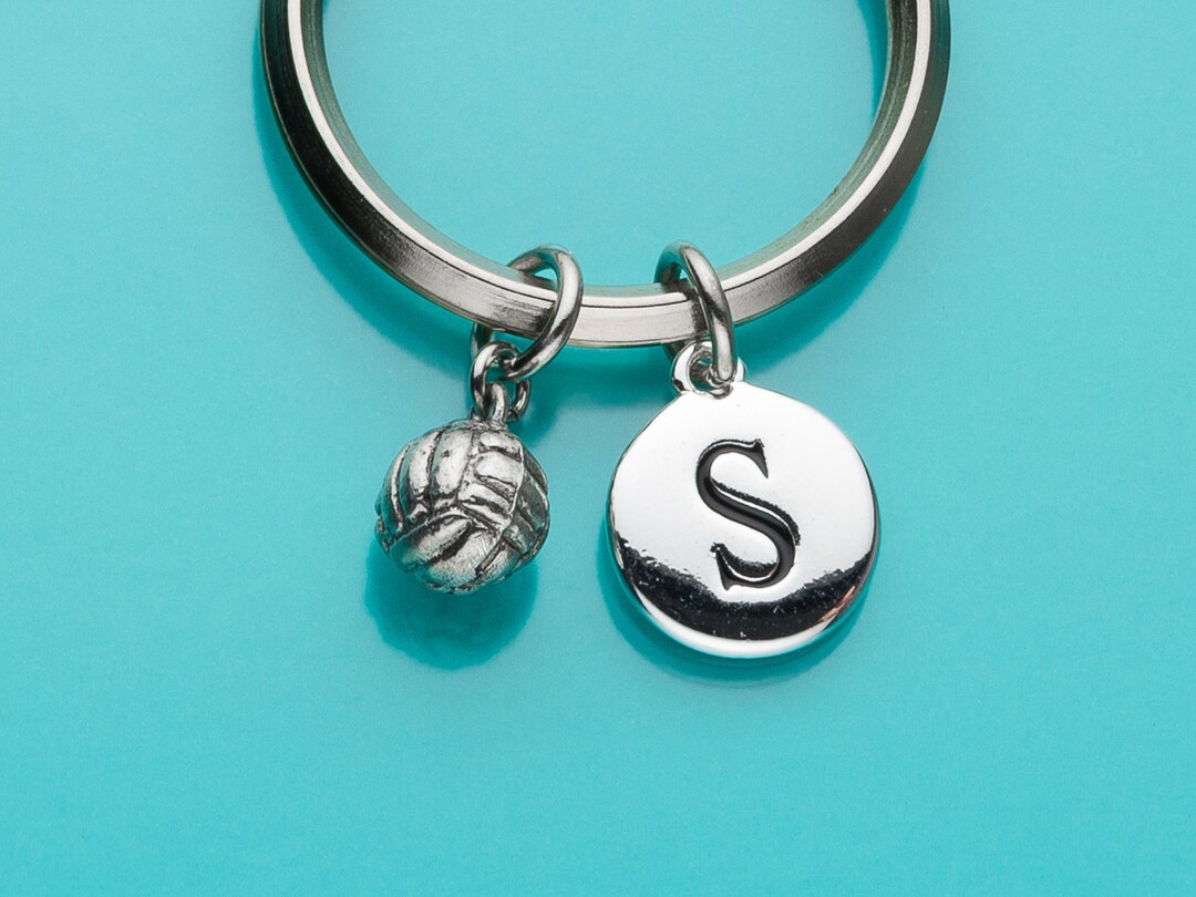 Volleyball Keychain, Volley Ball Key Ring, Team Sports Charm, Initial