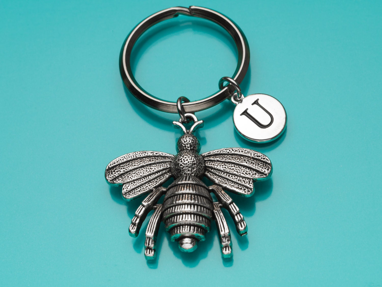 Bee Keychain Big Bee Key Ring Bumble Bee Keyring Initial Etsy