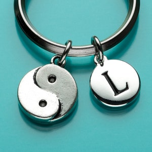 Yin Yang Keychain, Yin Yang Key Ring, Yin Yang Symbol, Initial Keychain, Personalized Keychain, Custom Keychain, Charm Keychain, 388