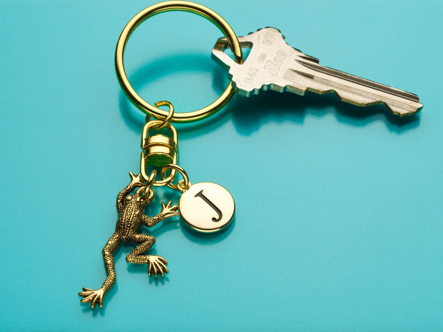 Frog Keychain Gold Frog Key Ring Initial Keychain Animal Etsy