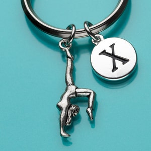 Gymnast Keychain, Gymnast Key Ring, Exercise Keychain, Initial Keychain, Personalized Keychain, Custom Keychain, Charm Keychain, 435