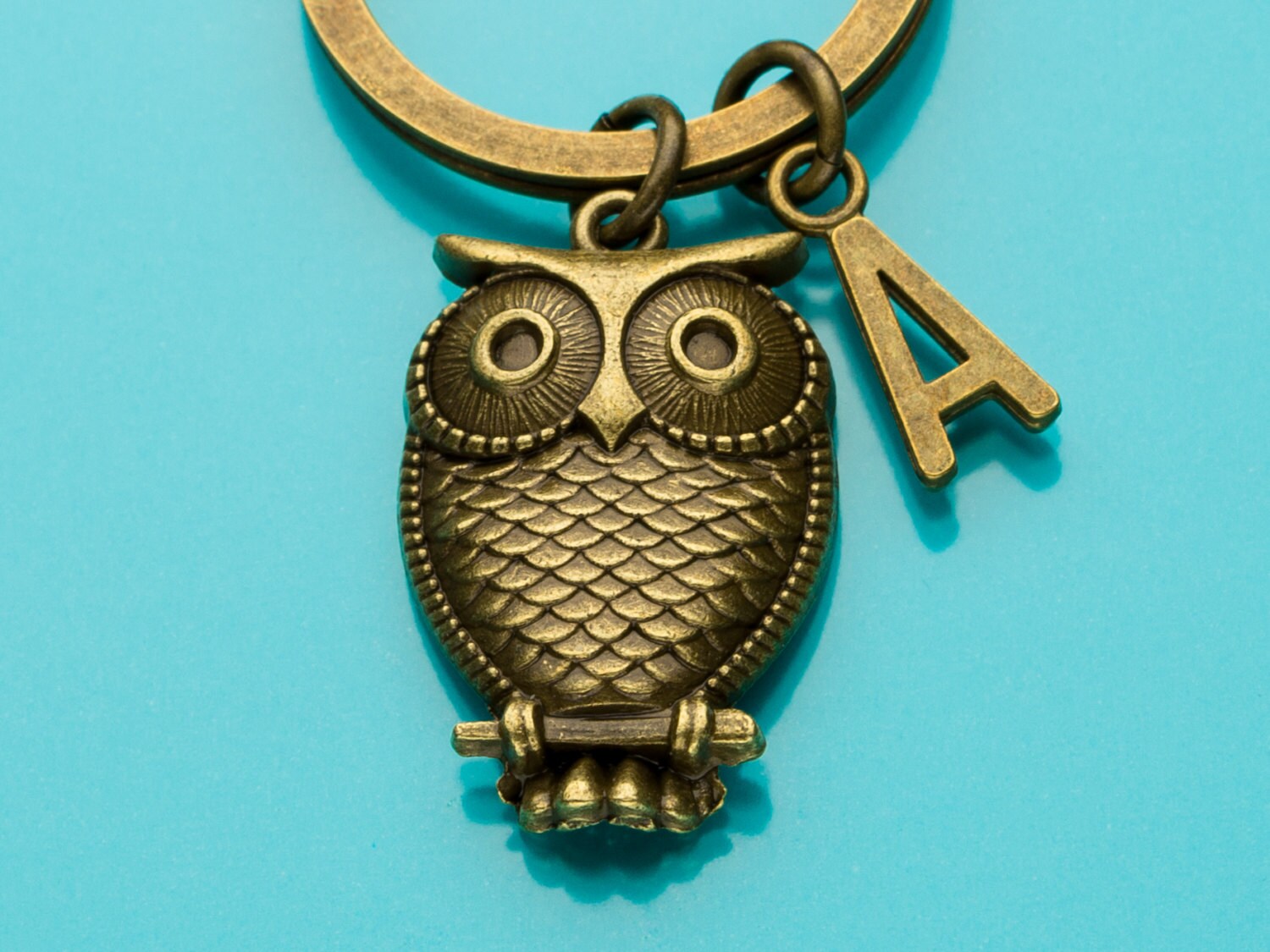 Owl Keychain Bronze Owl Key Ring Bird Charm Animal Charm Etsy