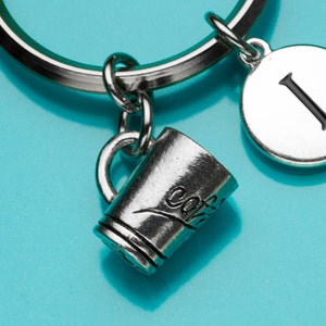 Coffee Mug Keychain, Coffee Mug Key Ring, Cup of Coffee Charm, Initial Keychain, Personalized Keychain, Custom Charm Keychain, 898