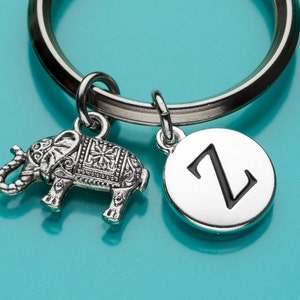 Elephant Keychain, Joyful Elephant Key Ring, Animal Charm, Initial Keychain, Personalized Keychain, Custom Keychain, Charm Keychain, 402