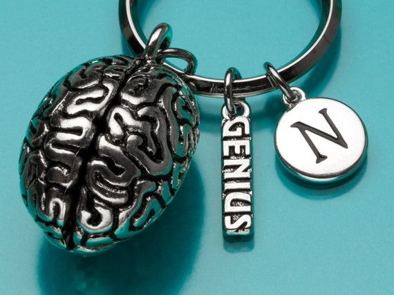 Enyolidimk Portachiavi in argento con ciondolo a forma di dottore del DNA, neurone, anatomia, neurologia, biologia, idea regalo, portachiavi per auto