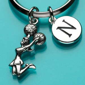 Cheerleader Keychain, Cheerleader Key Ring, Team Sport Charm, Initial Keychain, Personalized Keychain, Custom Keychain, Charm Keychain, 70