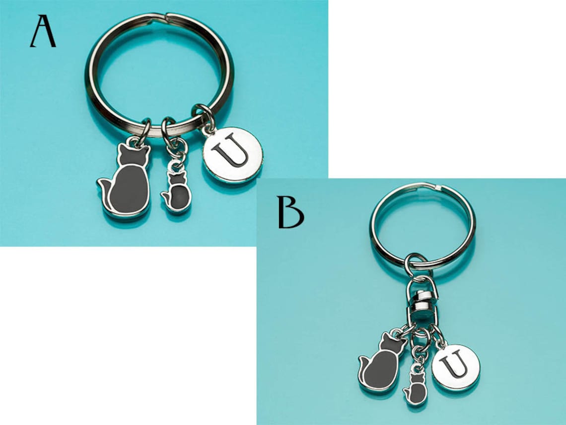 Black Cats Keychain Two Cat Key Ring Black Enamel Cat Backs Etsy