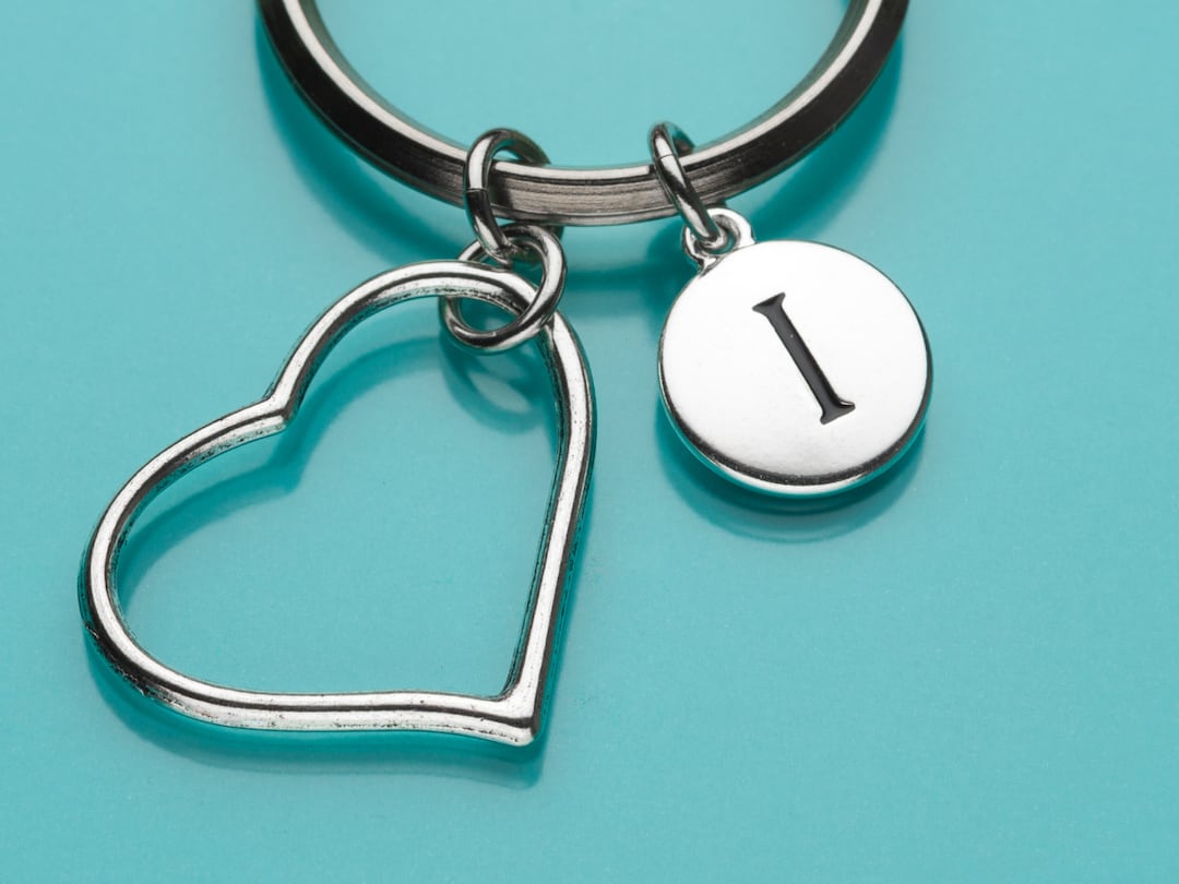 Heart Keychain, Open Heart Key Ring, Heart Outline Charm, Romantic Gift