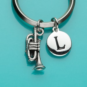 Trumpet Keychain, Trumpet Key Ring, Musician Keyring, Initial Keychain, Personalized Keychain, Custom Keychain, Charm Keychain, 366
