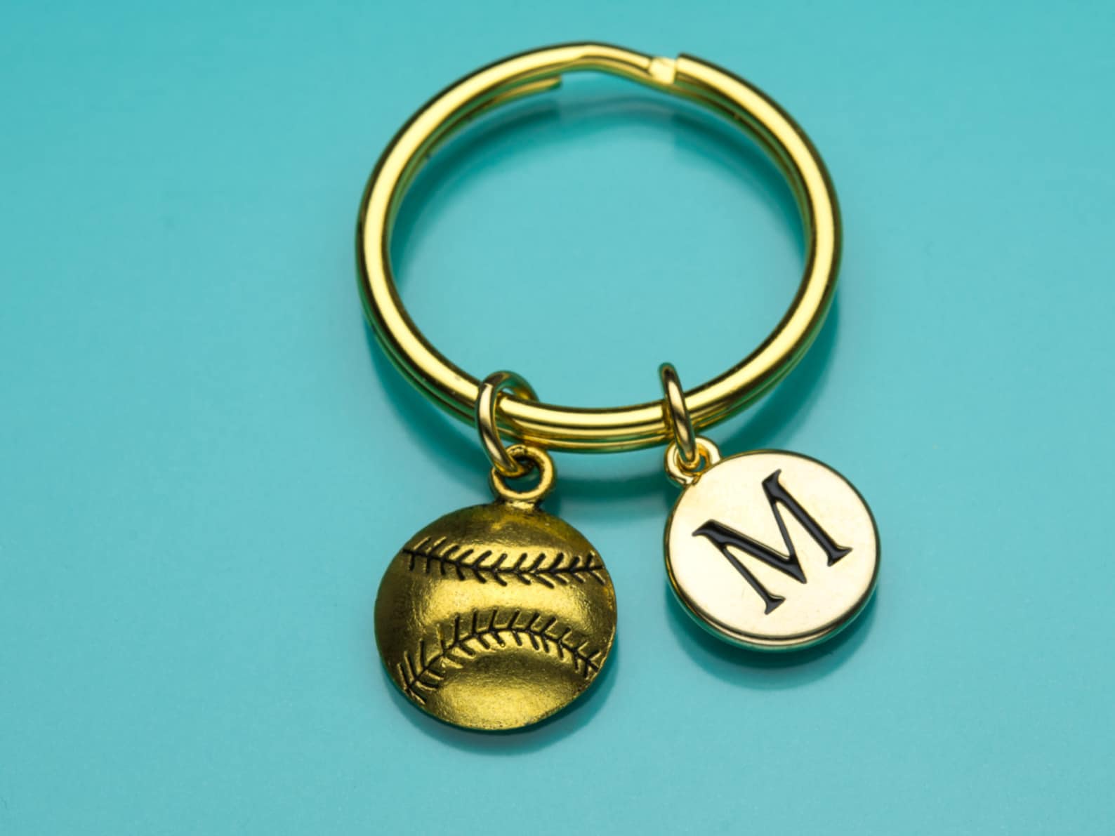 Baseball Keychain Gold Baseball Key Ring Softball Keychain Etsy
