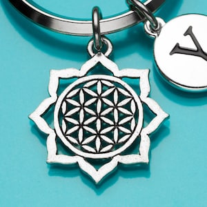Flower of Life Keychain, Flower of Life Key Chain, Mandala Keychain, Initial Keychain, Personalized Keychain, Custom Charm Keychain, 897