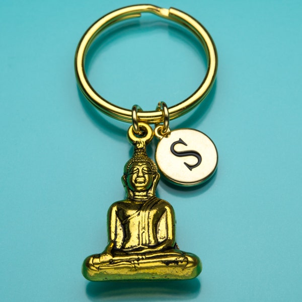 Bouddha assis trousseau, or Bouddha assis porte-clés, charme de Yoga, Trousseau d'accès Initial, porte-clés personnalisé, charme trousseau, 507