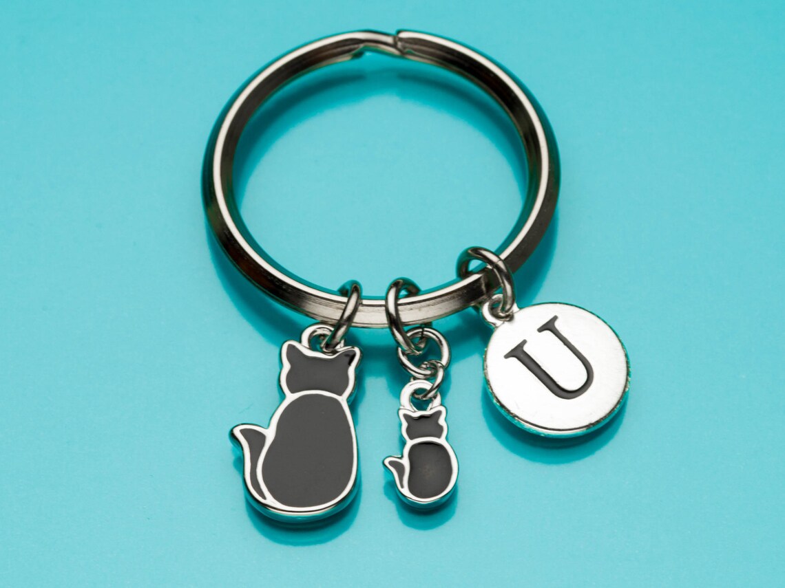 Black Cats Keychain Two Cat Key Ring Black Enamel Cat Backs Etsy