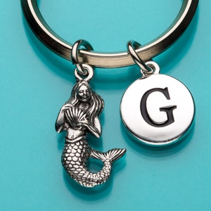 Mermaid Keychain, Mermaid Key Ring, Sea Creature, Initial Keychain, Personalized Keychain, Custom Keychain, Charm Keychain, 642