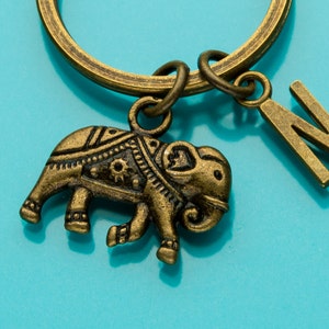 Elephant Keychain, Bronze Elephant Key Ring, Thai Elephant, Animal Charm, Initial Keychain, Personalized Keychain, Custom Keychain, 554