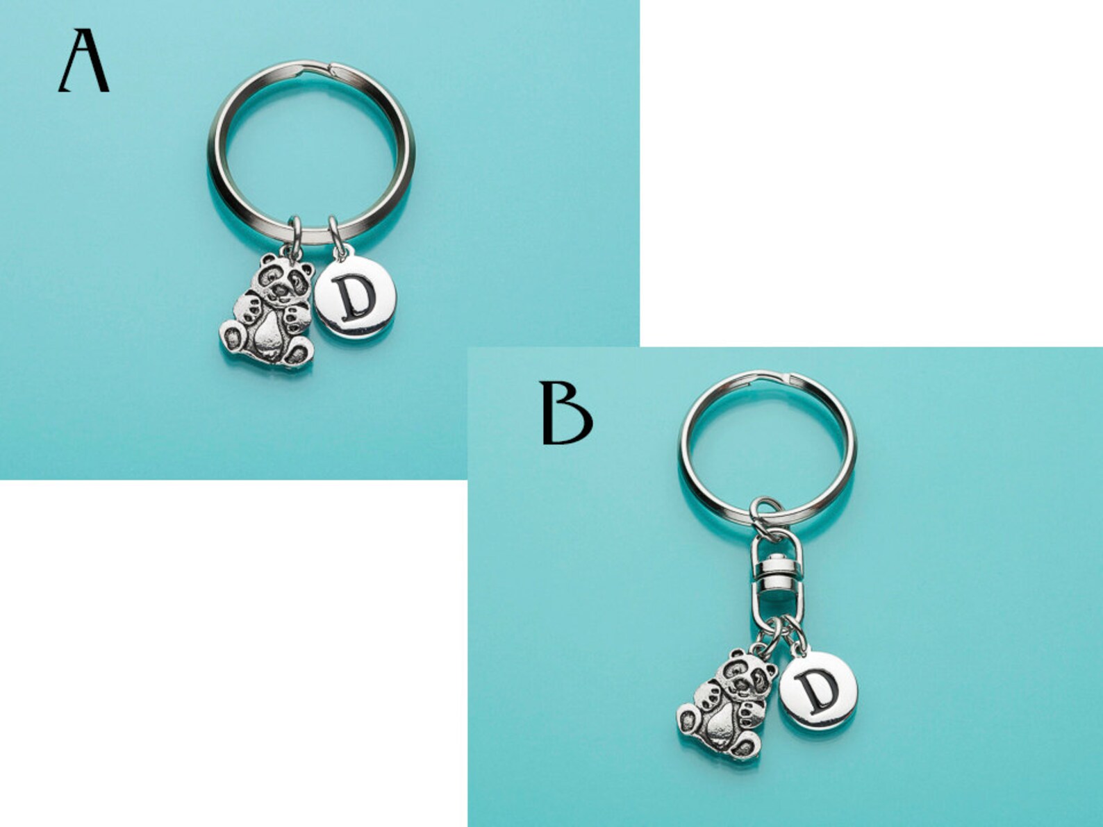 Panda Keychain, Panda Key Ring, Bear Keyring, Initial Keychain ...