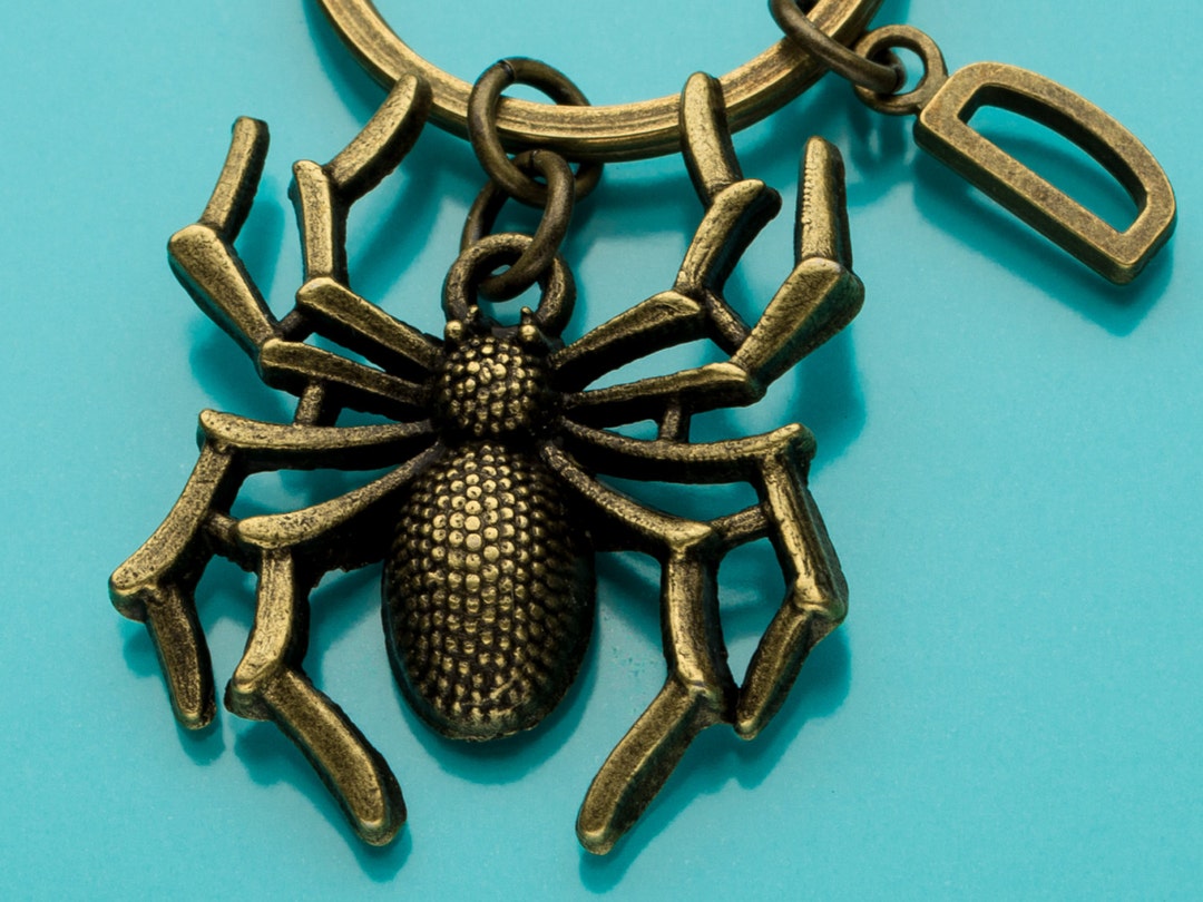 Spider Keychain Bronze Spider Key Ring Insect Charm Initial Etsy