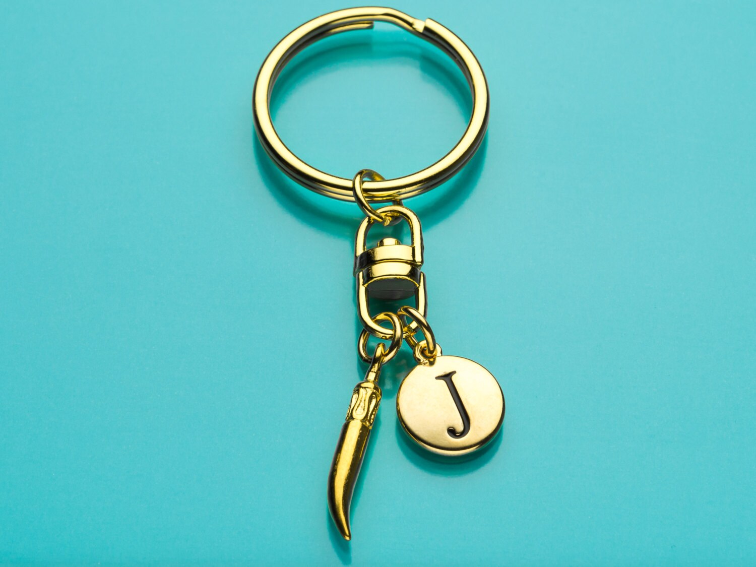 Italian Horn Keychain Gold Tusk Key Ring Evil Eye Charm - Etsy