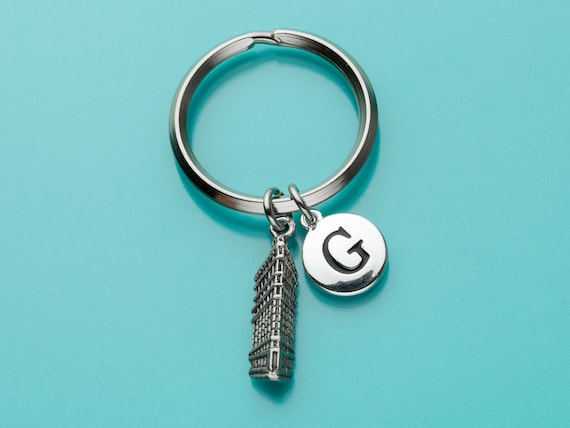 小物 Project G/R Factory Keychain Silver Flatiron Building Keychain, Flatiron Building Key Ring, Initial