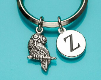Chaveiro de coruja, chaveiro de coruja, coruja no galho, pingente de pássaro, chaveiro inicial, chaveiro personalizado, chaveiro personalizado, chaveiro de charme, 859