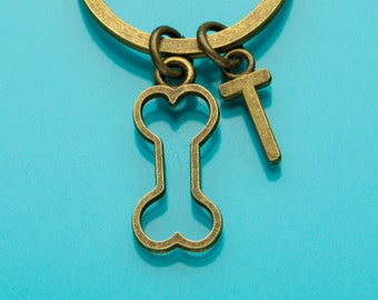 Dog Bone Keychain, Bronze Dog Bone Key Ring, Dog Charm, Animal Charm, Initial Keychain, Personalized Keychain, Custom Keychain, 552
