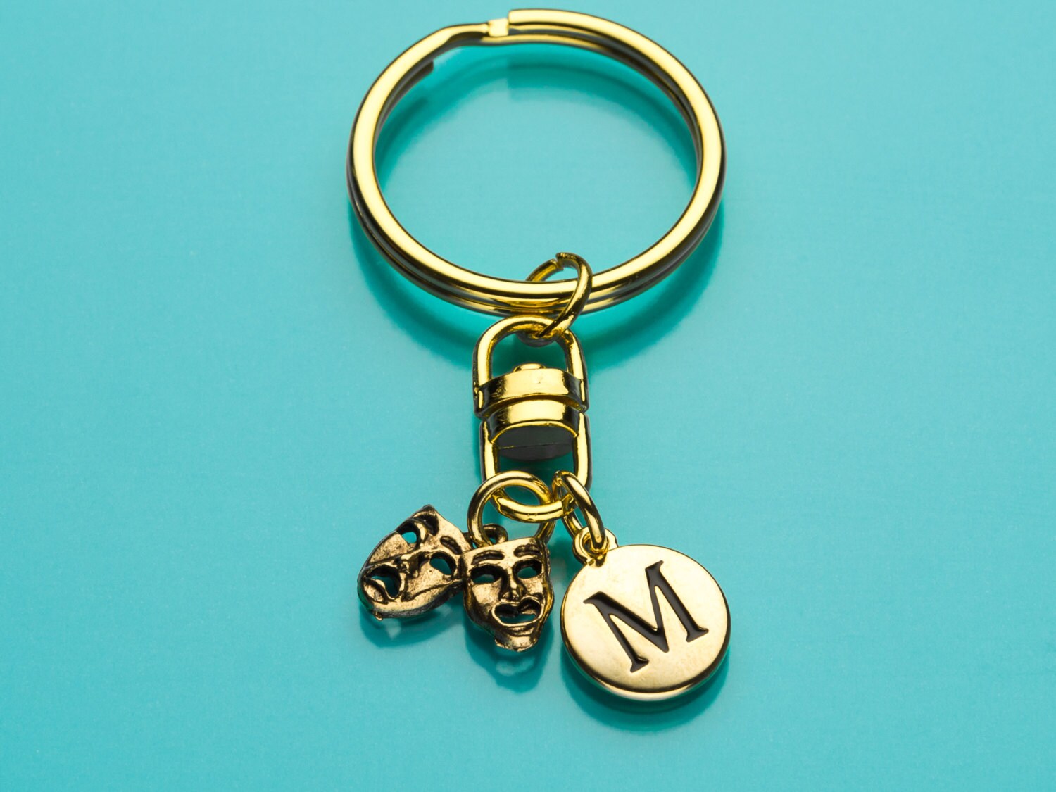 Comedy/tragedy Mask Keychain Gold Comedy/tragedy Key Ring Etsy