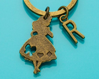 Alice-Keychain, Bronze Schlüsselring Alice, Alice im Wunderland, anfängliche Schlüsselbund, personalisierte Schlüsselanhänger, benutzerdefinierte Keychain Charme Keychain, 589