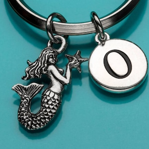 Mermaid Keychain, Mermaid with Star Key Ring, Sea Creature, Initial Keychain, Personalized Keychain, Custom Keychain, Charm Key Chain, 698