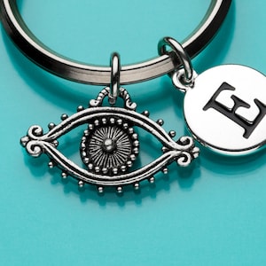 Eye Keychain, Eye Key Ring, Evil Eye Keychain, Initial Keychain, Personalized Keychain, Custom Keychain, Charm Keychain, 129