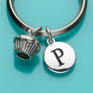 Cupcake Keychain, Cupcake Key Ring, Initial Keychain, Bakers Charm, Personalized Keychain, Custom Keychain, Charm Keychain, Food, 95