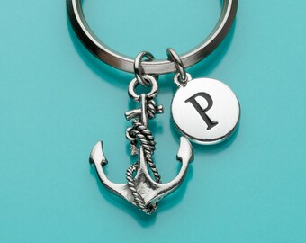 Anchor with Rope Keychain, Sailor Keychain, Nautical Charm, Initial Keychain, Personalized Keychain, Nautical Keychain, 7