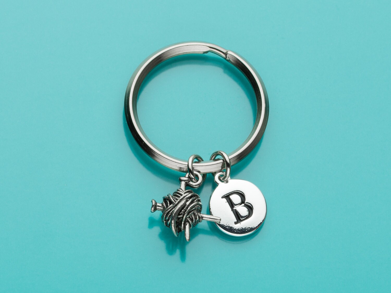 Yarn and Needles Keychain Knitting Key Ring Knitting Etsy