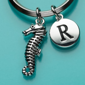 Seahorse Keychain, Seahorse Key Ring, Sea Creature, Initial Keychain, Personalized Keychain, Custom Keychain, Charm Keychain, 231