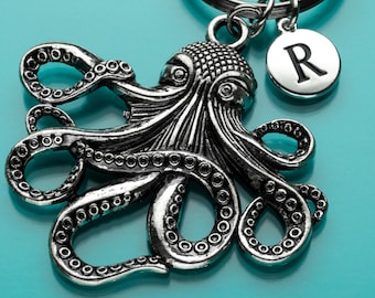 Huge Octopus Keychain, Octopus Key Ring, Sea Creature, Initial Keychain, Personalized Keychain, Custom Keychain, Charm Keychain, H10