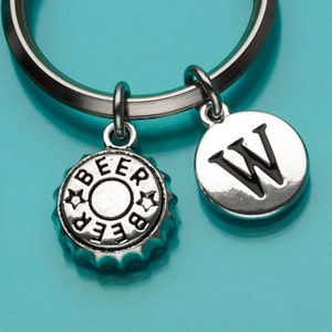 Beer Bottle Cap Keychain, Bottle Cap Key Ring, Beer Charm, Drinking Gift, Initial Keychain, Custom Keychain, Charm Keychain, 786