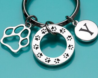 Dog Paw Print Affirmation Ring Keychain, Dog Paw Print Key Ring, Dog Charm, Initial Keychain, Personalized, Custom, Charm Keychain, 817, 105