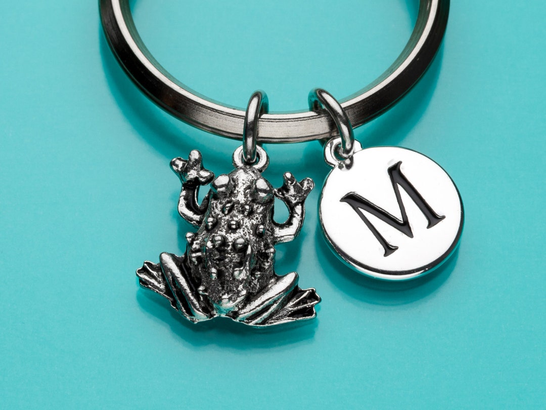 Frog Keychain, Frog Key Ring, Toad Charm, Animal Charm, Initial ...