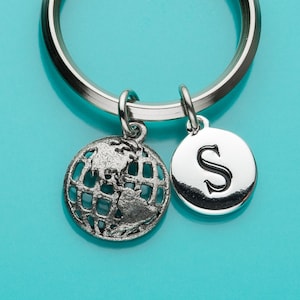 Globe Keychain, Globe Key Ring, Initial Keychain, Personalized Keychain, Custom Keychain, Charm Keychain, 159