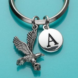 Eagle Keychain, Eagle Key Ring, Bird Keychain, Initial Keychain, Personalized Keychain, Patriotic Keyring, Custom Keychain, Charm, 115