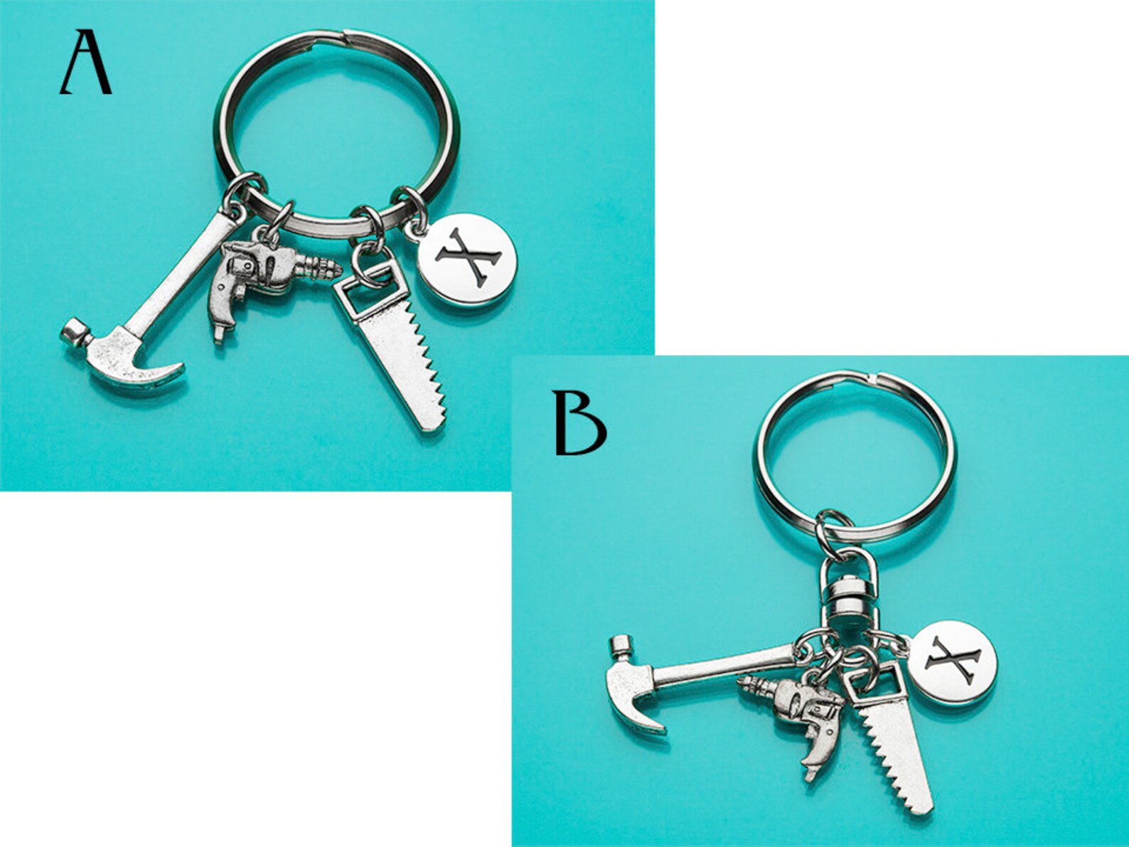 Carpenter Tools Keychain Carpenter Tools Key Ring Initial Etsy