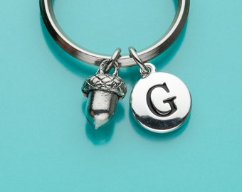 Acorn Keychain, Acorn Key Ring, Initial Keychain, Personalized Keychain, Custom Keychain, Charm Keychain, 2